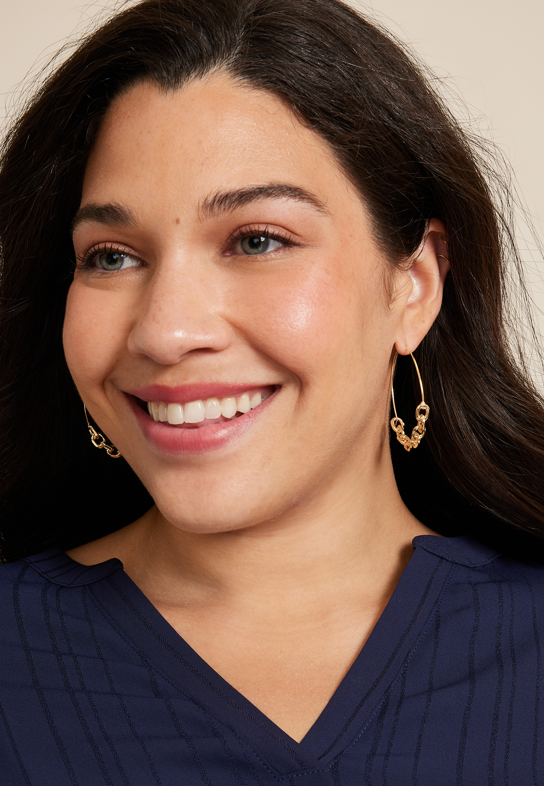 Gold Chain Hoop Earrings, GOLD, large