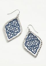 Silver And Navy Filigree Drop Earrings, C180, small