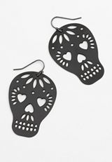 Black Skull Drop Earrings, C106, small