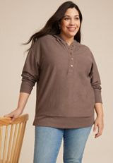 Plus Size Corded Ribbed Hoodie, C6002, small
