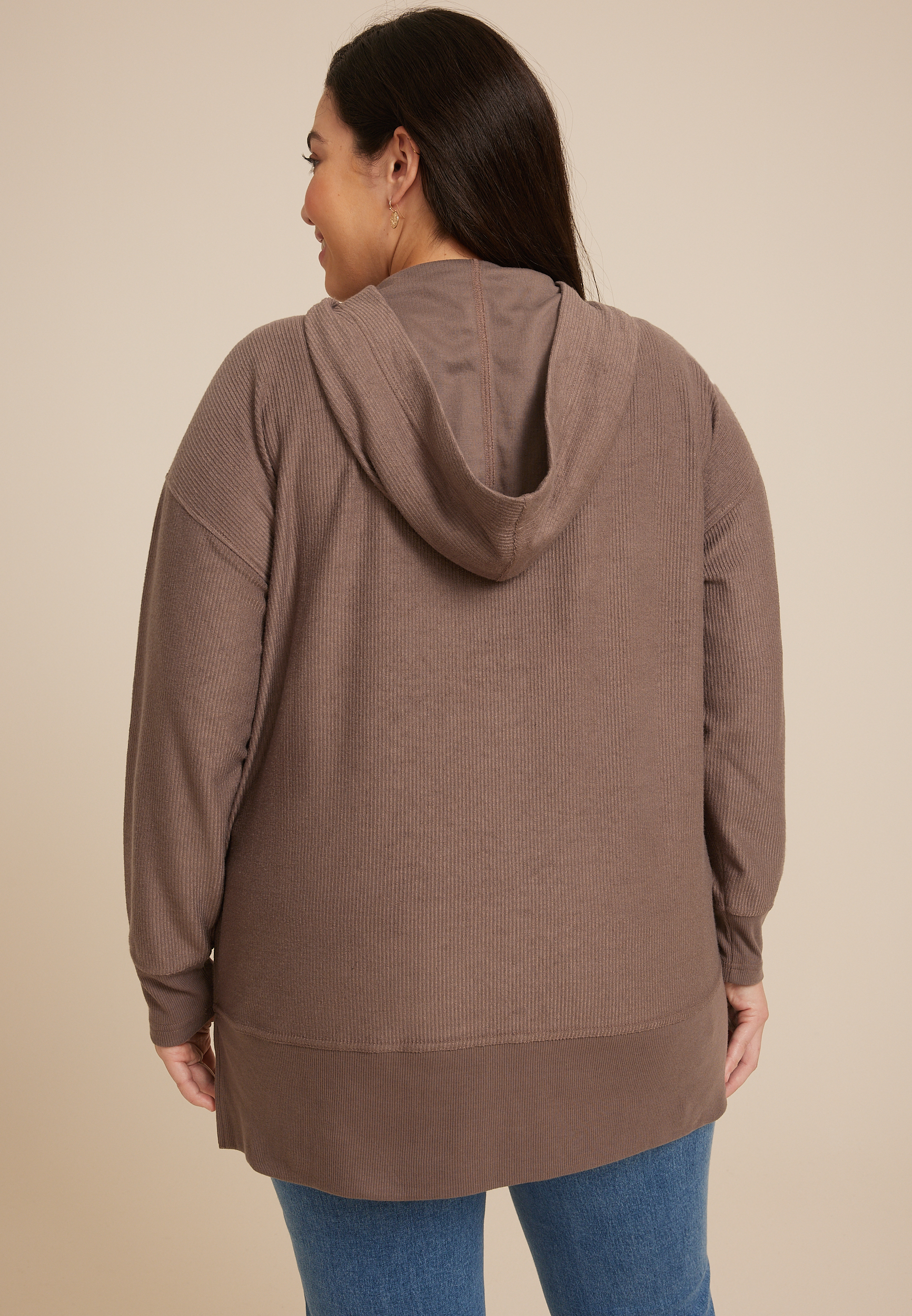 Plus Size Corded Ribbed Hoodie, C6002, large