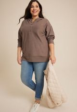 Plus Size Corded Ribbed Hoodie, C6002, small