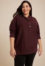 Plus Size Corded Ribbed Hoodie, BROWN RUM, small