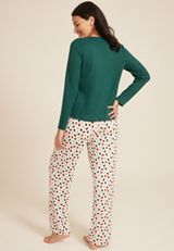 Henley Long Sleeve Tee And Wide Leg Pajama Set, C3409, small
