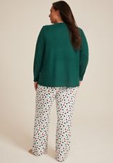 Plus Size Henley Long Sleeve Tee And Wide Leg Pajama Set, C3409, small