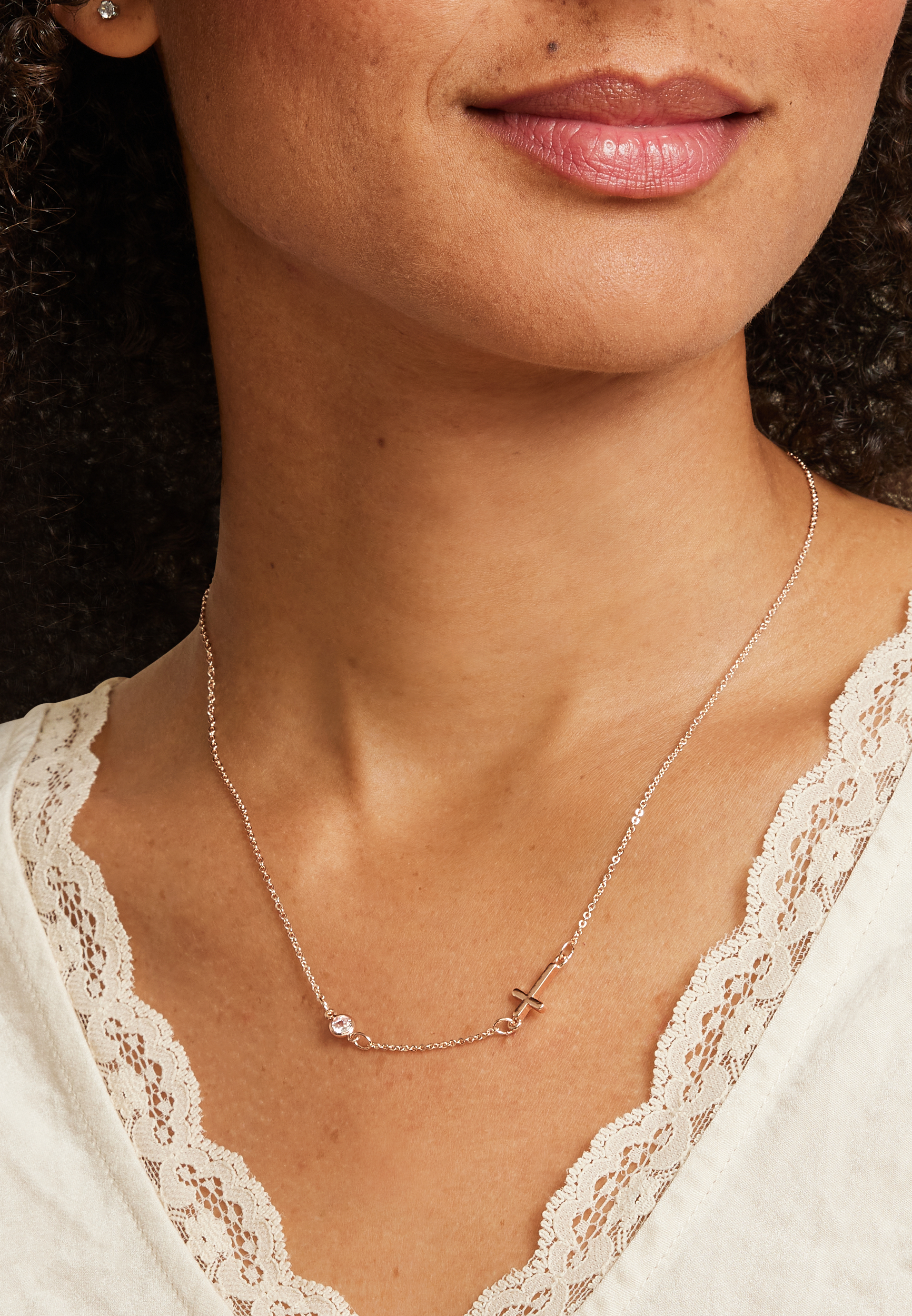 Silver Horizontal Cross Necklace, C7386, large