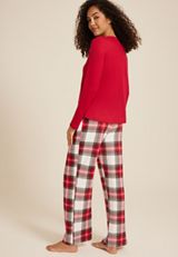 Henley Long Sleeve Tee And Wide Leg Pajama Set, C7044, small