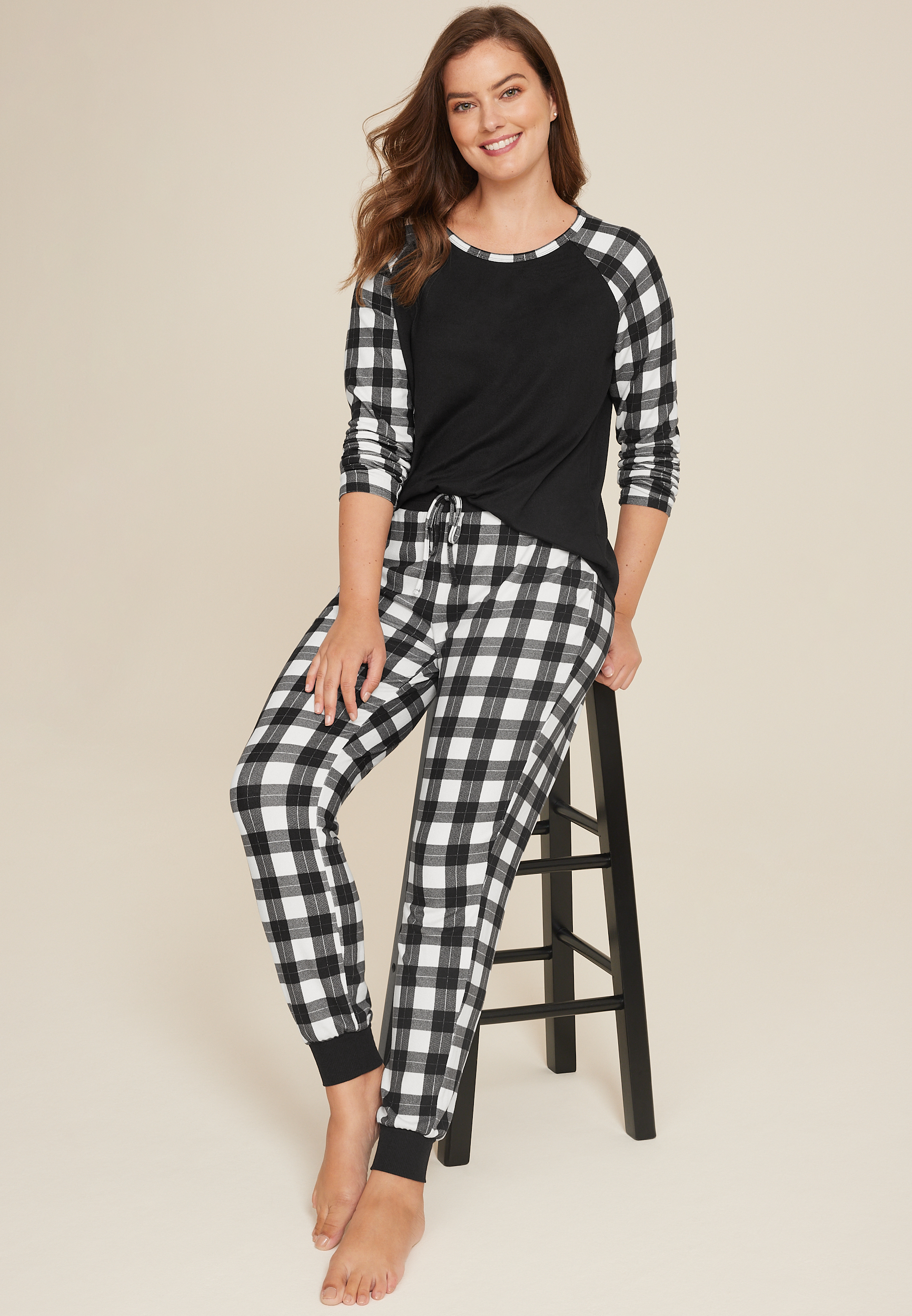 Raglan Long Sleeve Tee And Jogger Pajama Set, C5960, large