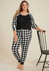 Plus Size Raglan Long Sleeve Tee And Jogger Pajama Set, C5960, small