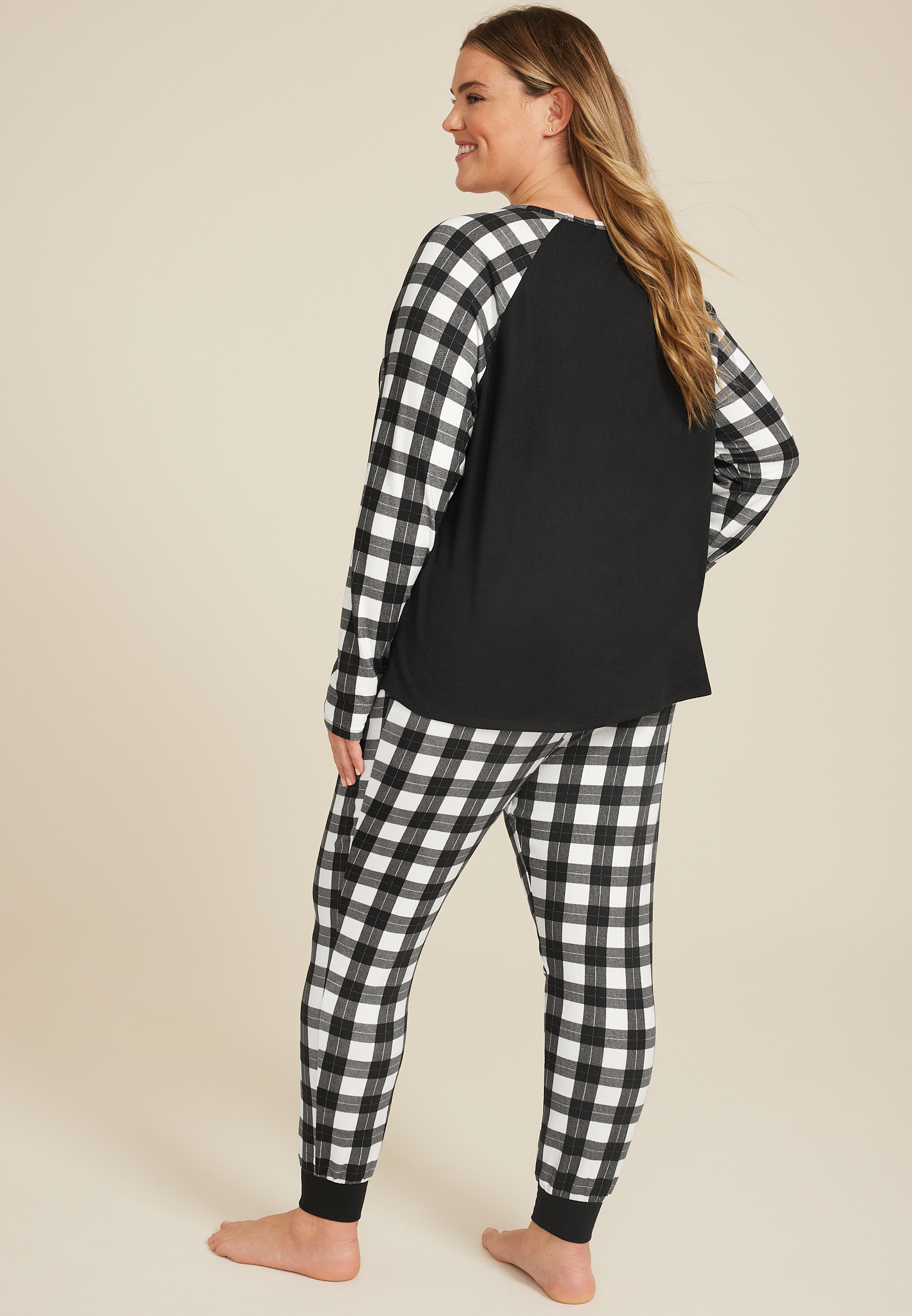 Plus Size Raglan Long Sleeve Tee And Jogger Pajama Set, C5960, large