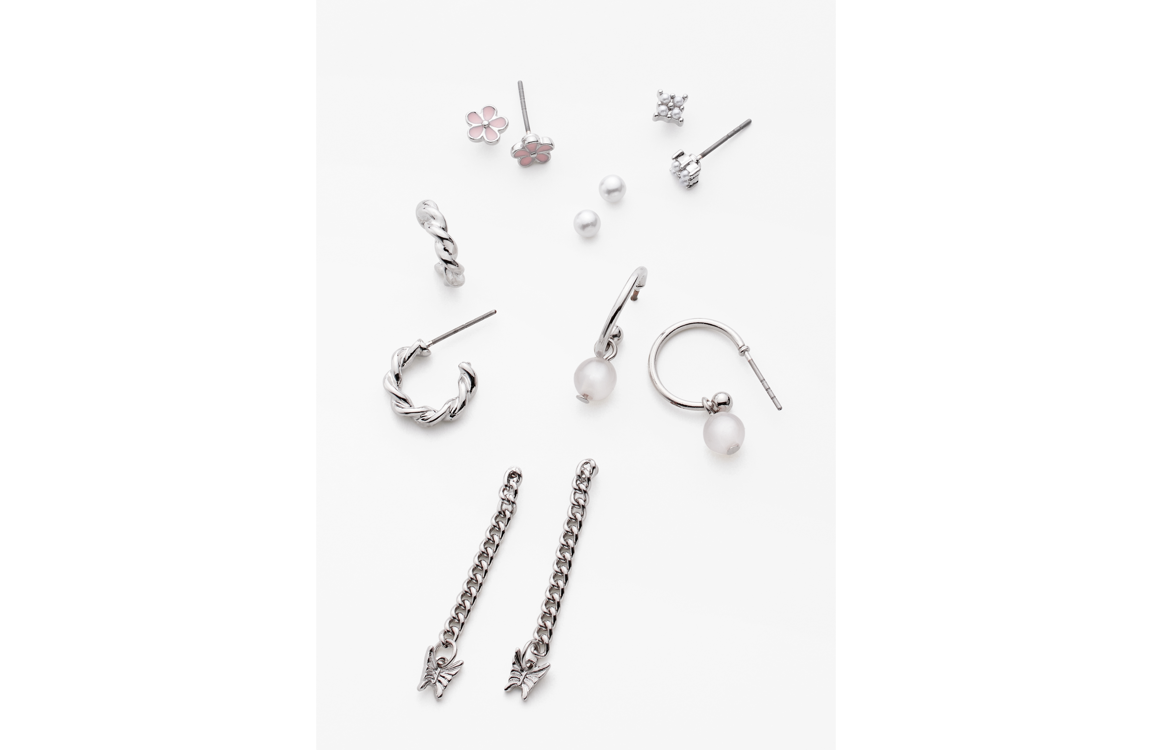 6 Pack Silver Butterfly Linear Earring Set