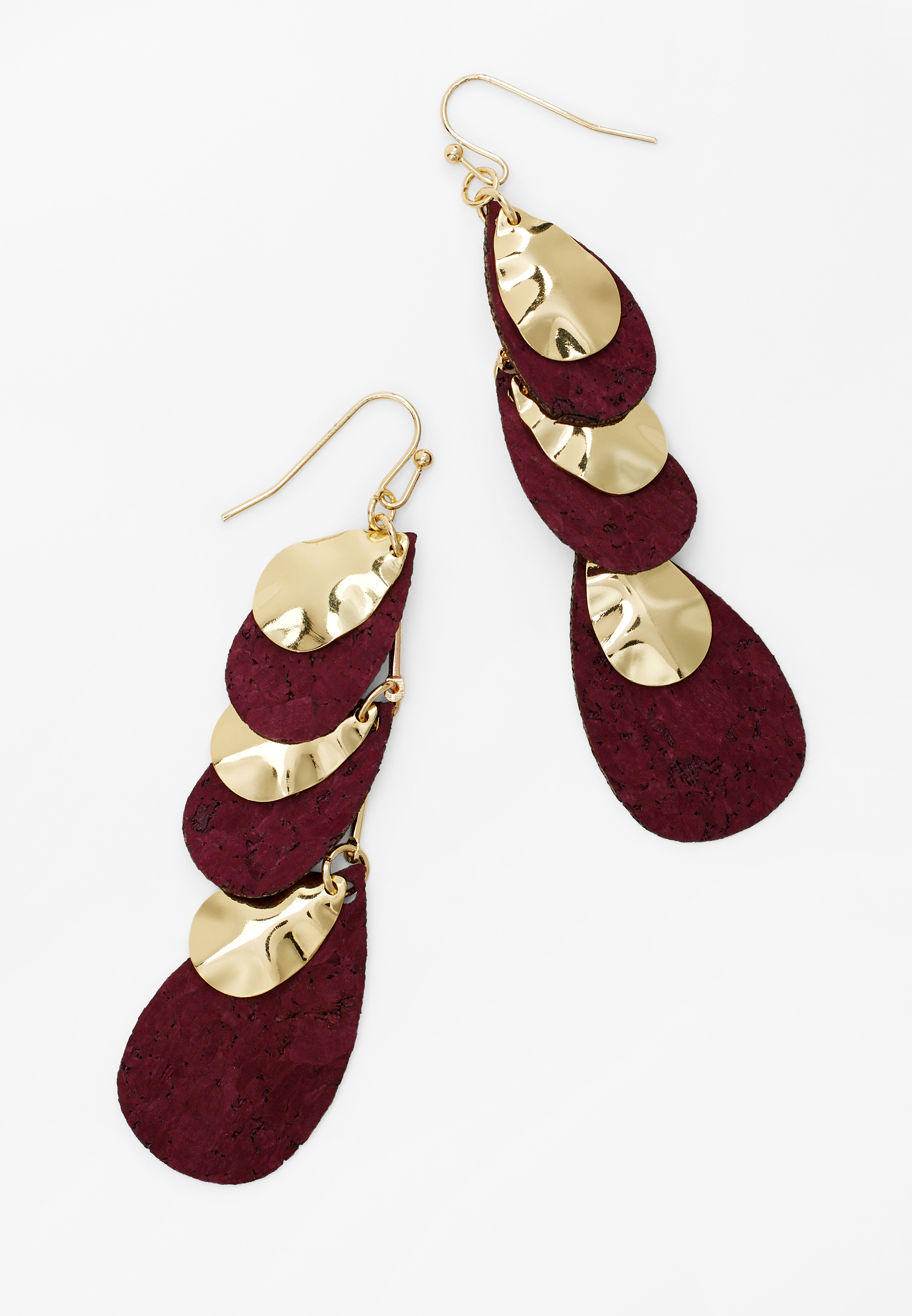 Gold And Maroon Teardrop Earrings