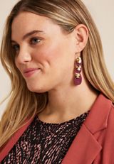 Gold And Maroon Teardrop Earrings, MAROON, small