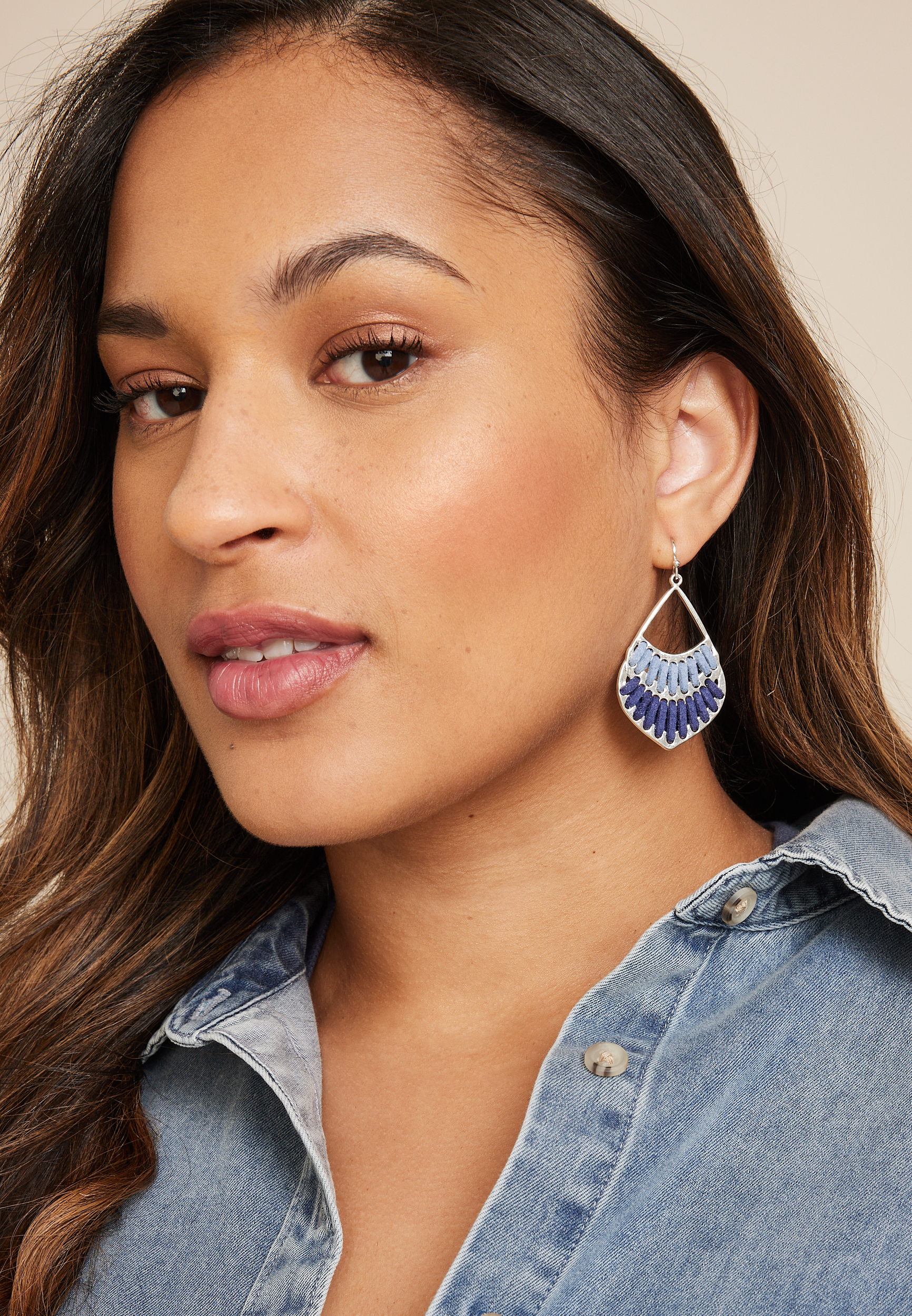 Silver And Blue Corded Drop Earrings, BLUE, large