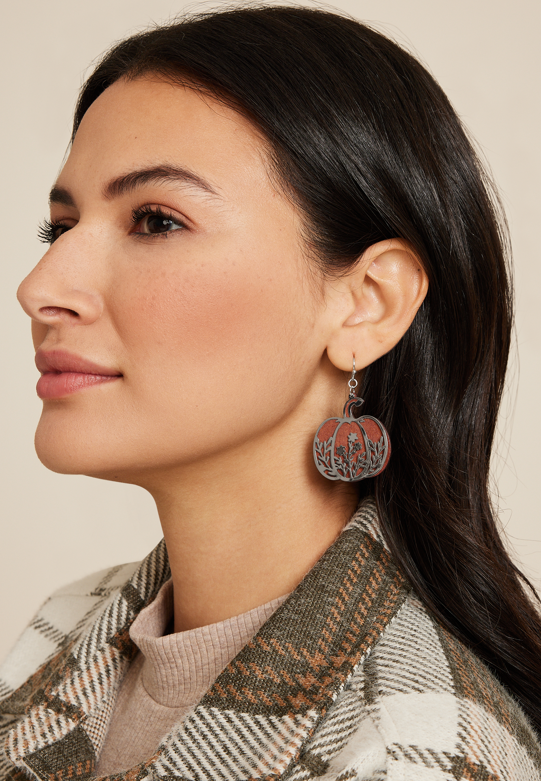 Silver Overlay Pumpkin Drop Earrings, C115, large