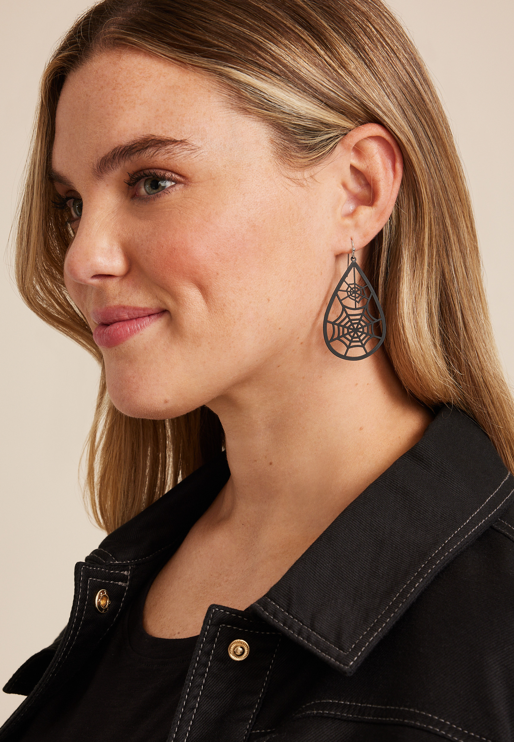 Black Spiderweb Drop Earrings, C106, large