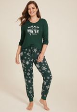 Wake Me Up When Winter Is Over Graphic Tee And Jogger Pajama Set, C3895, small