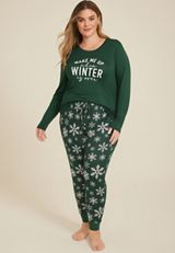 Plus Size Wake Me Up When Winter Is Over Graphic Tee And Jogger Pajama Set, C3895, small