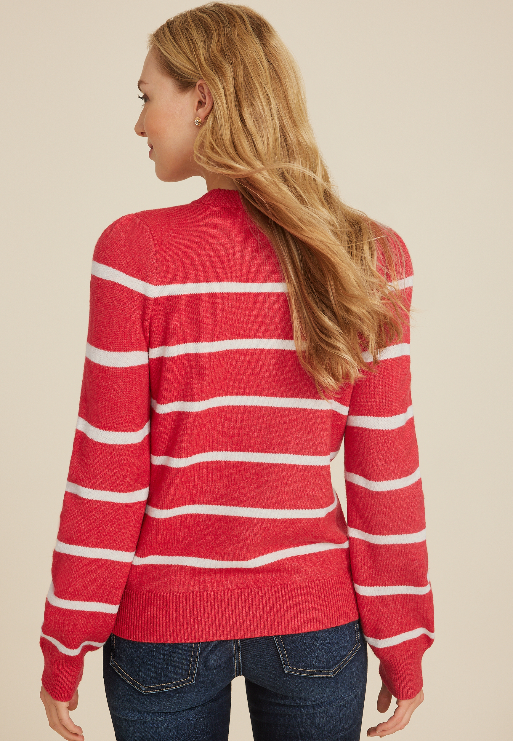 Cabled Dells Puff Sleeve Sweater, C9759, large