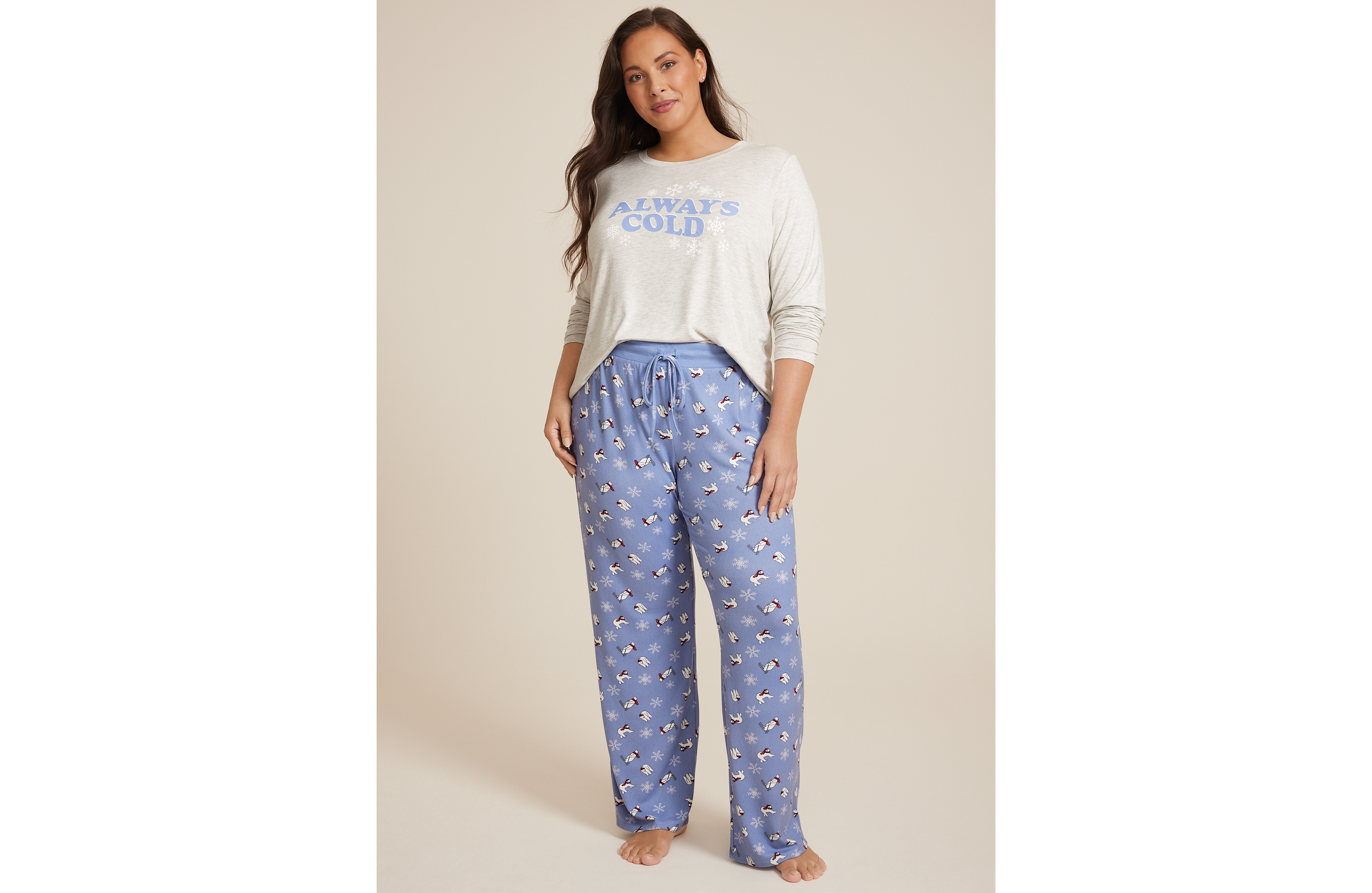 Plus Always Cold Graphic Tee And Wide Leg Pajama Set