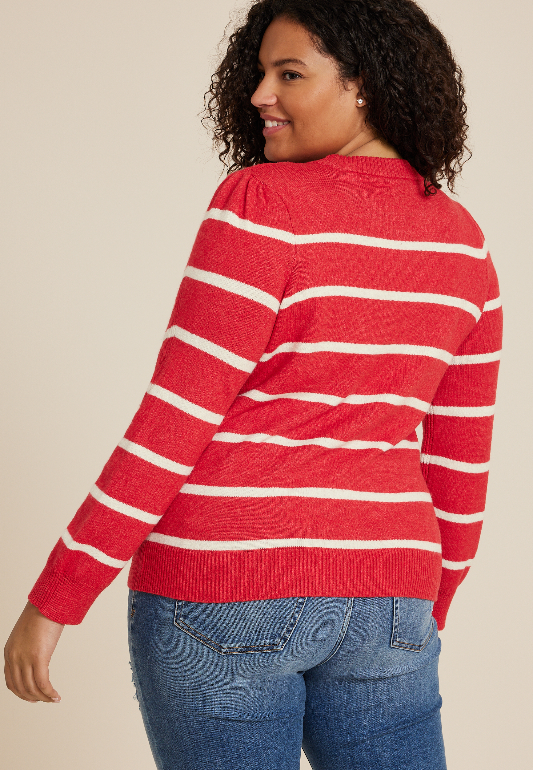Plus Size Cabled Dells Puff Sleeve Sweater, C9759, large