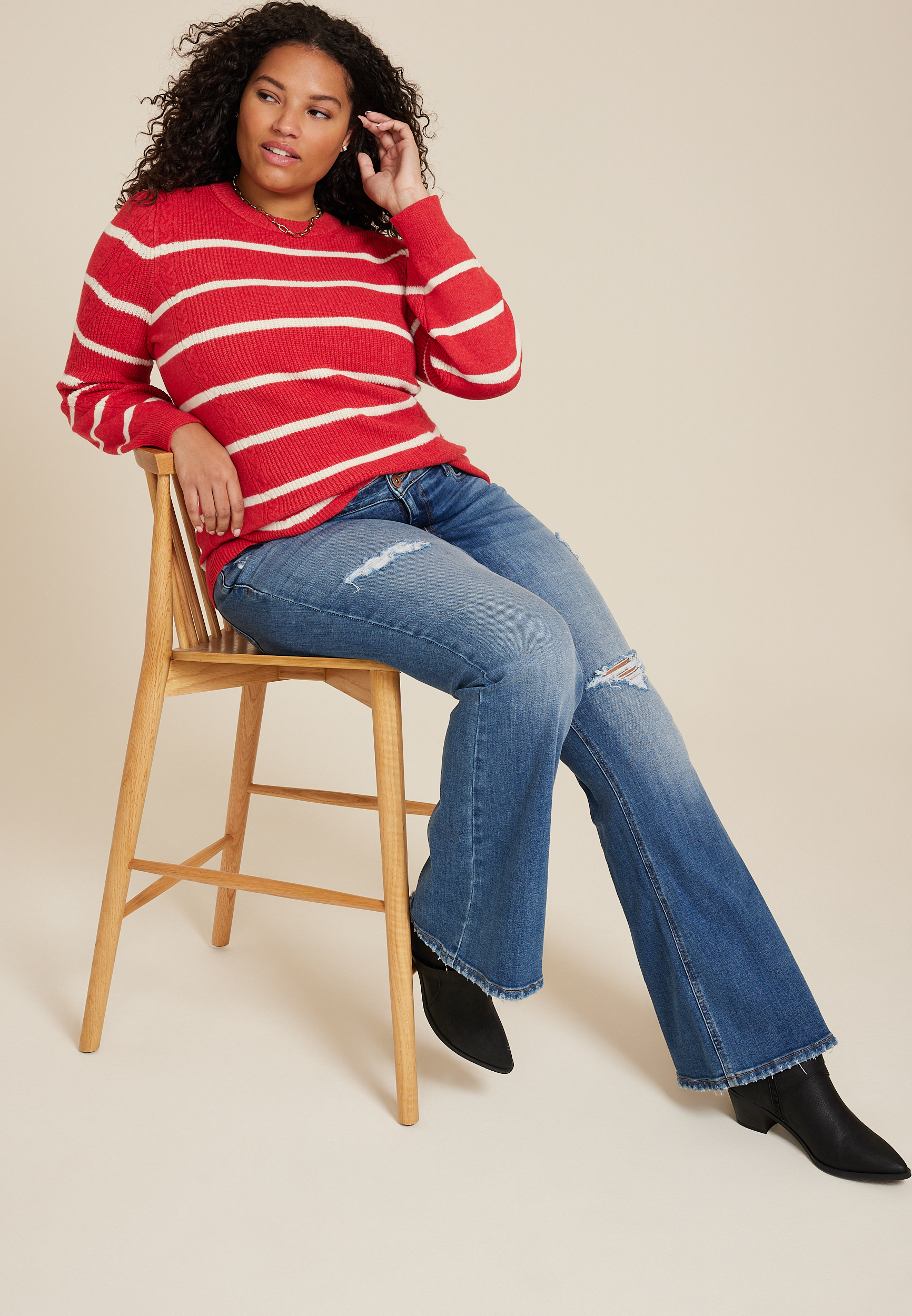Plus Size Cabled Dells Puff Sleeve Sweater, C9759, large