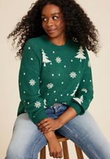 Plus Size Winter Trees Knit Sweater, C3409, small