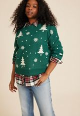 Plus Size Winter Trees Knit Sweater, C3409, small