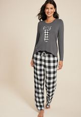 Buffalo Plaid Reindeer Graphic Tee And Wide Leg Pajama Set, C2660, small