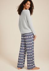 Henley Long Sleeve Tee And Wide Leg Pajama Set, C2823, small