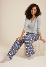 Henley Long Sleeve Tee And Wide Leg Pajama Set, C2823, small