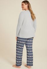 Plus Size Henley Long Sleeve Tee And Wide Leg Pajama Set, C2823, small
