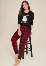 Dont Stop Believin Graphic Tee And Jogger Pajama Set, BLACK COMBO, small