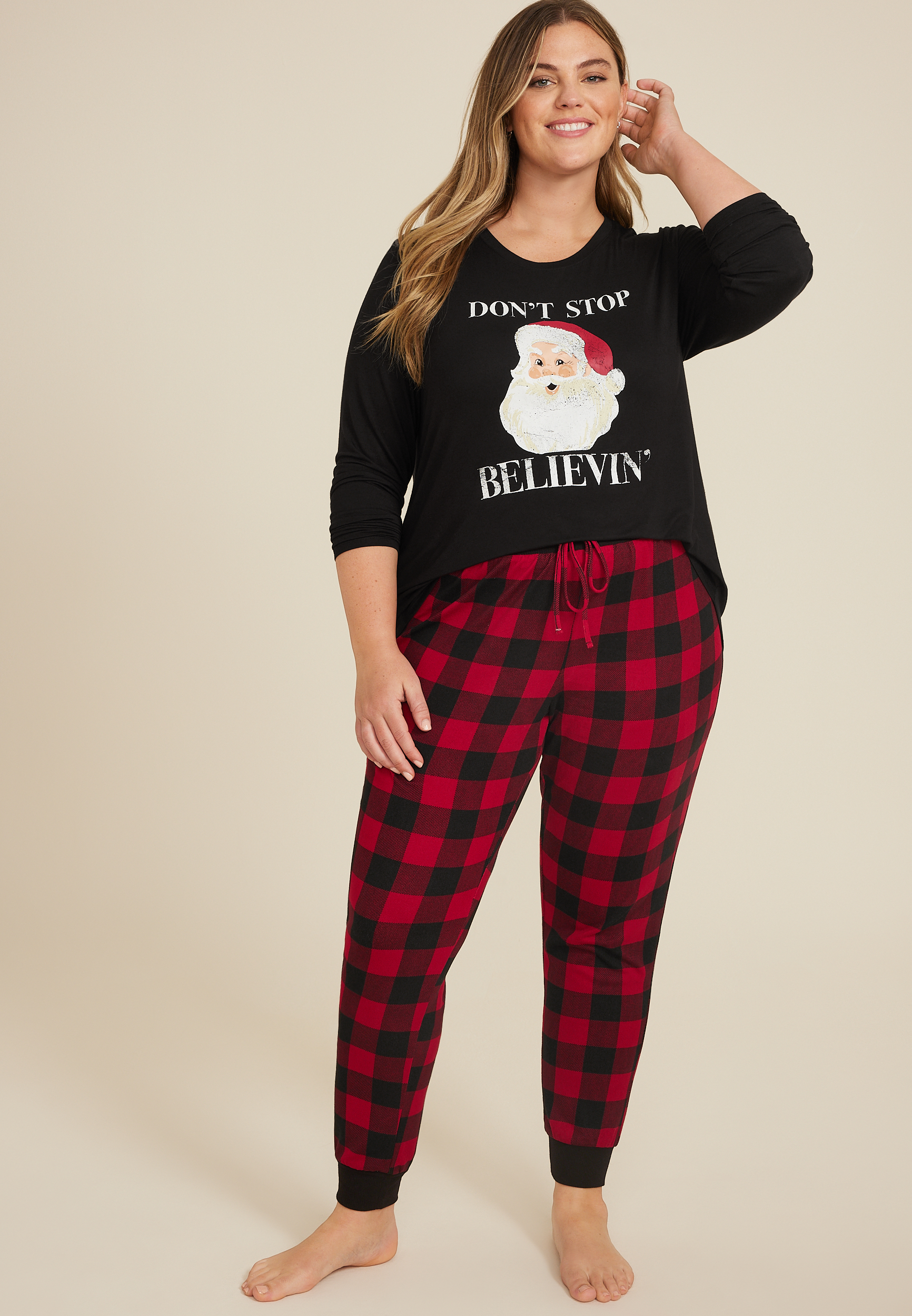 Plus Size Dont Stop Believin Graphic Tee And Jogger Pajama Set