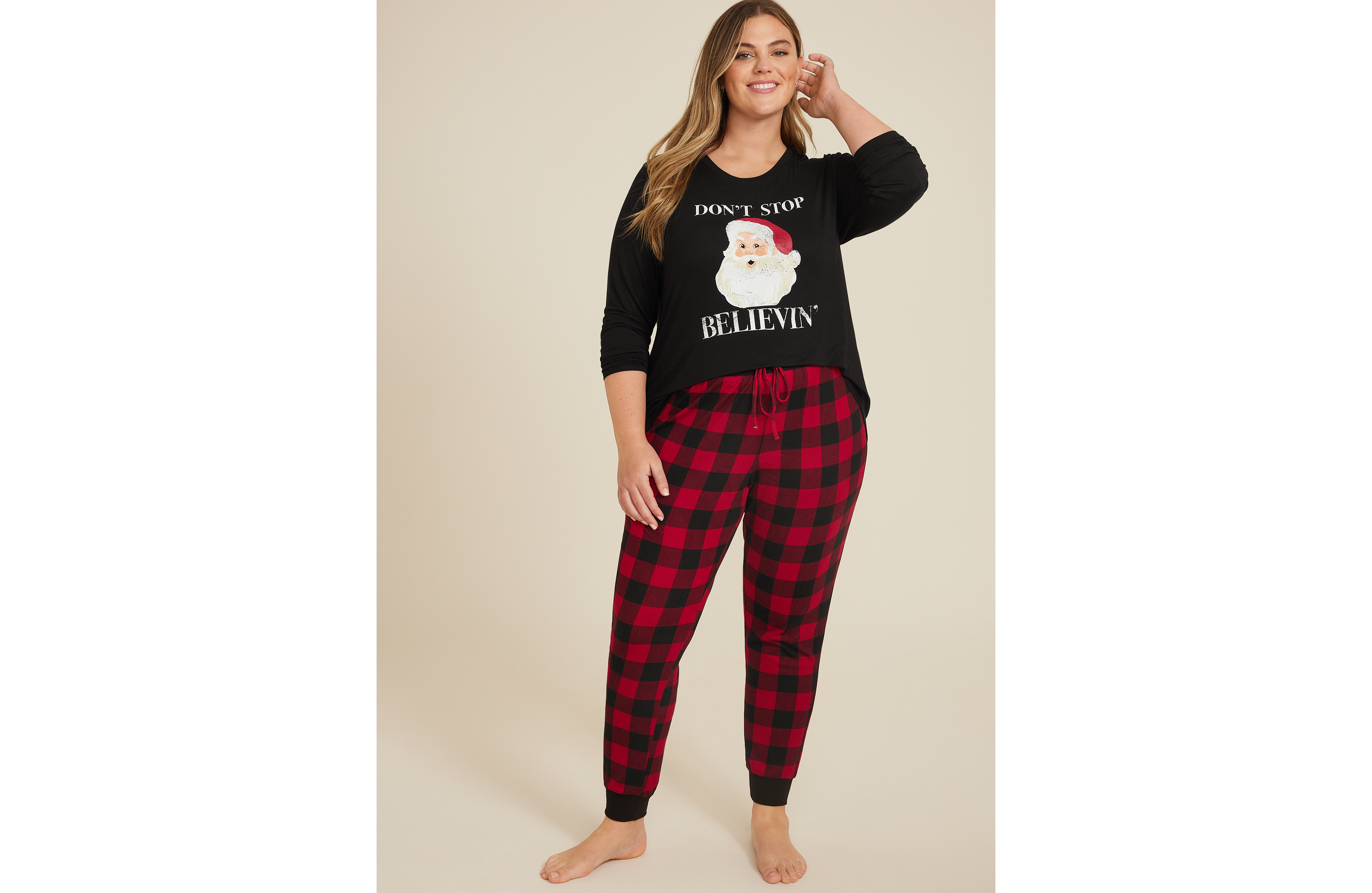 Plus Dont Stop Believin Graphic Tee And Jogger Pajama Set