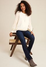 Floral Embroidered Long Sleeve Top, ECRU, small