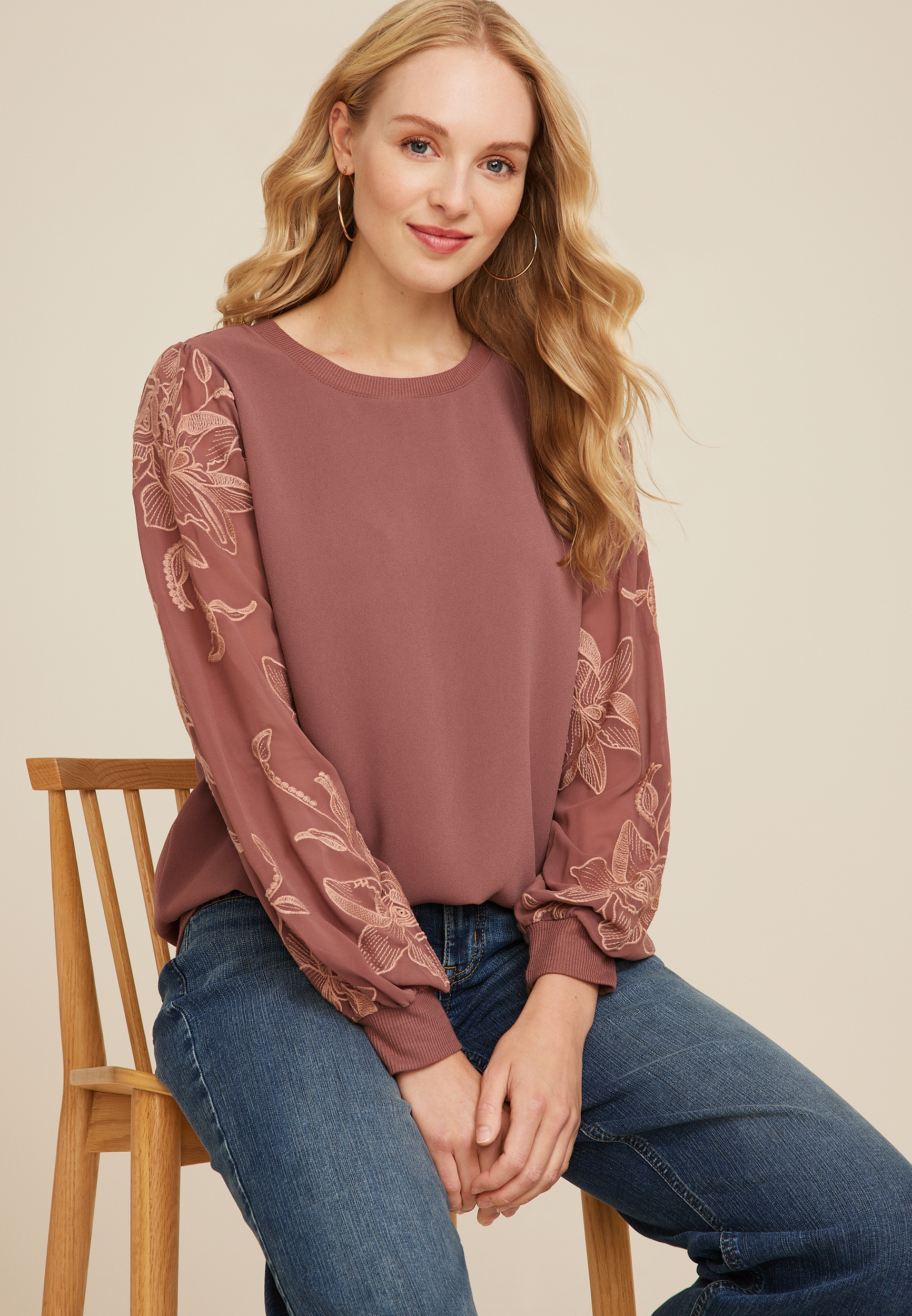 Floral Embroidered Long Sleeve Top