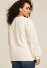 Plus Size Floral Embroidered Long Sleeve Top, C2789, small