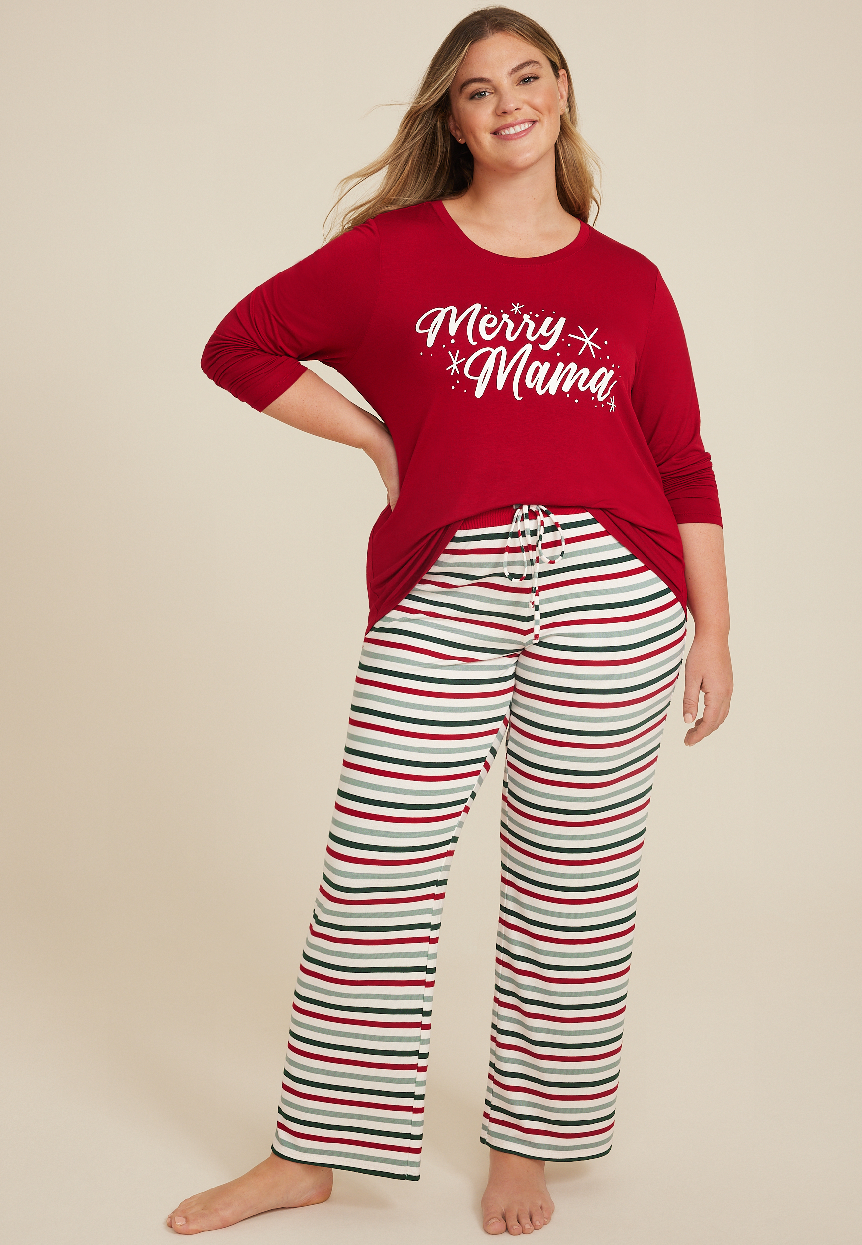 Plus Merry Mama Graphic Tee And Jogger Pajama Set