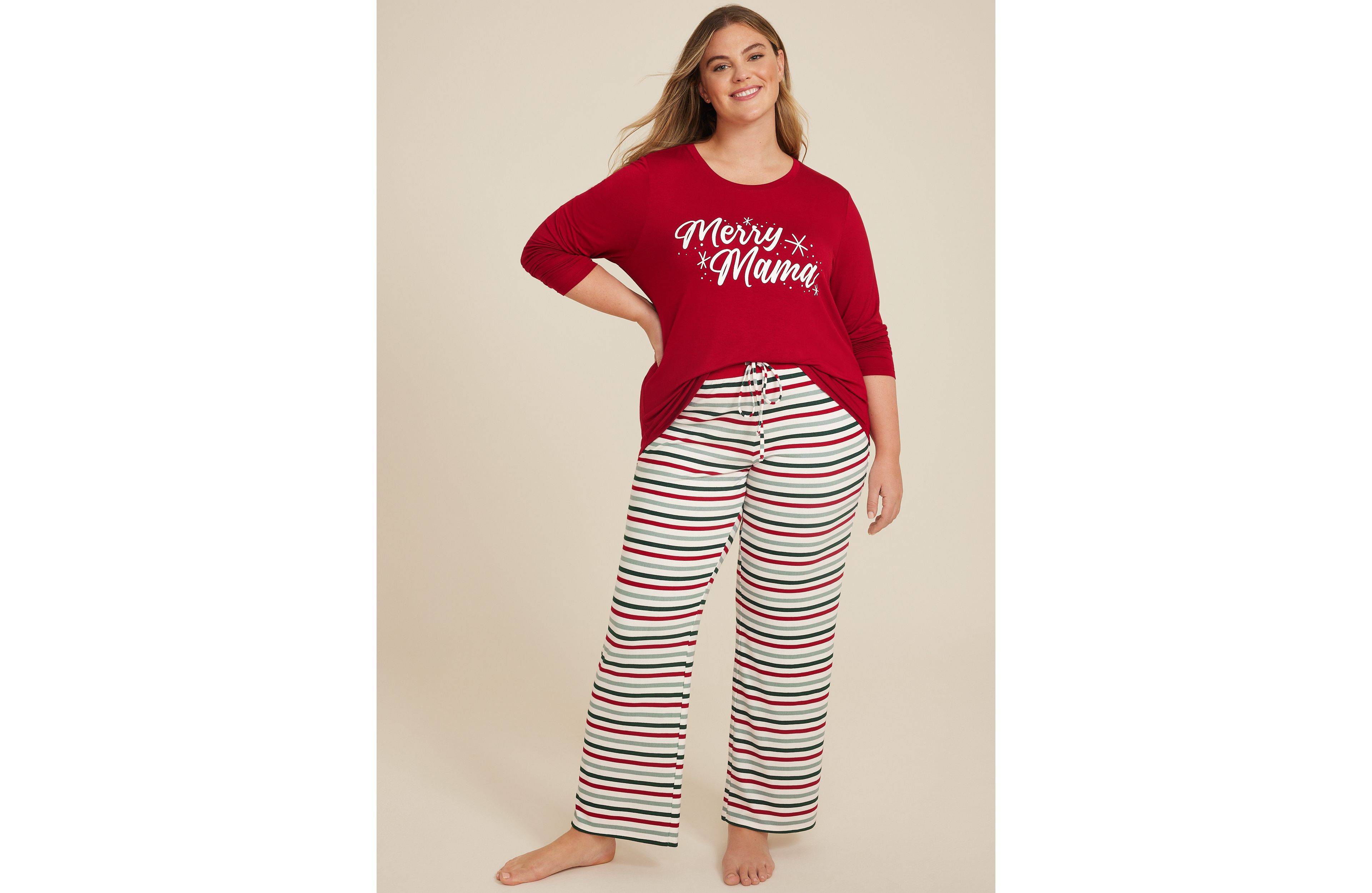 Plus Merry Mama Graphic Tee And Jogger Pajama Set