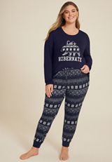 Plus Size Lets Hibernate Graphic Tee And Jogger Pajama Set, C1943, small
