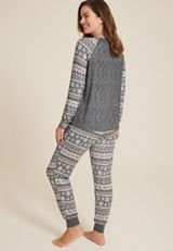 Fair Isle Snowflake Raglan Top and Jogger Pajama Set, HEATHER GRAY COMBO, small