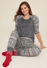 Fair Isle Snowflake Raglan Top and Jogger Pajama Set, HEATHER GRAY COMBO, small