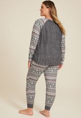 Plus Size Fair Isle Snowflake Raglan Top and Jogger Pajama Set, HEATHER GRAY COMBO, small