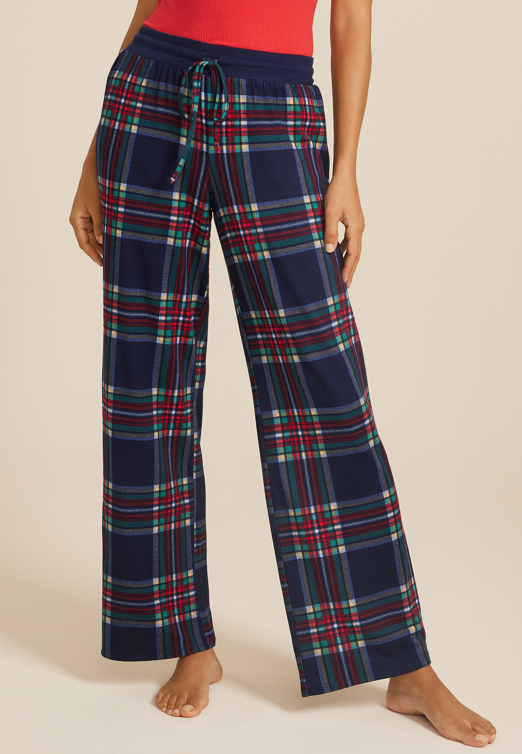 Plaid Hacci Wide Leg Pajama Pants