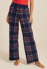 Plaid Hacci Wide Leg Pajama Pants, C1943, small