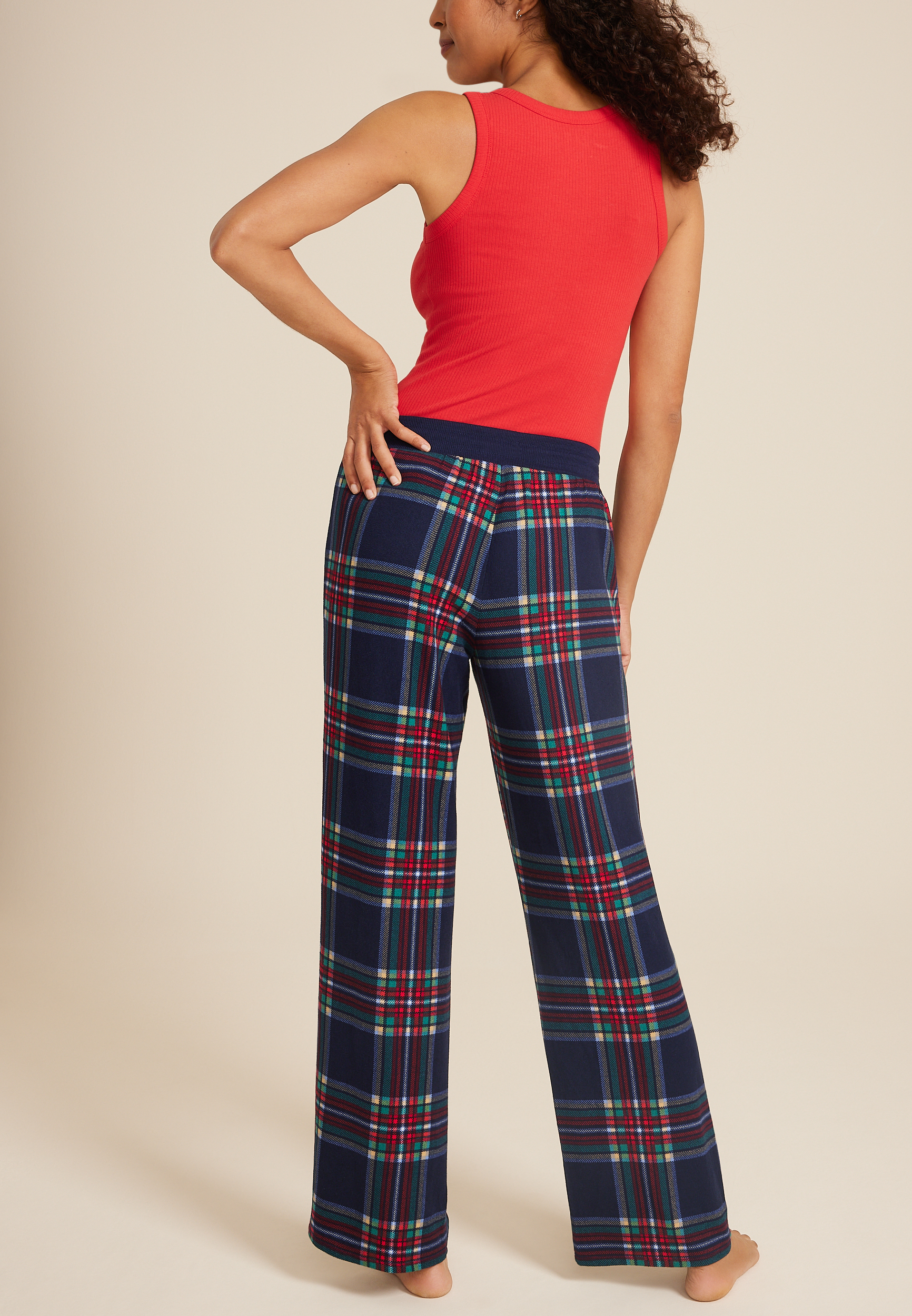 Plaid Hacci Wide Leg Pajama Pants, C1943, large