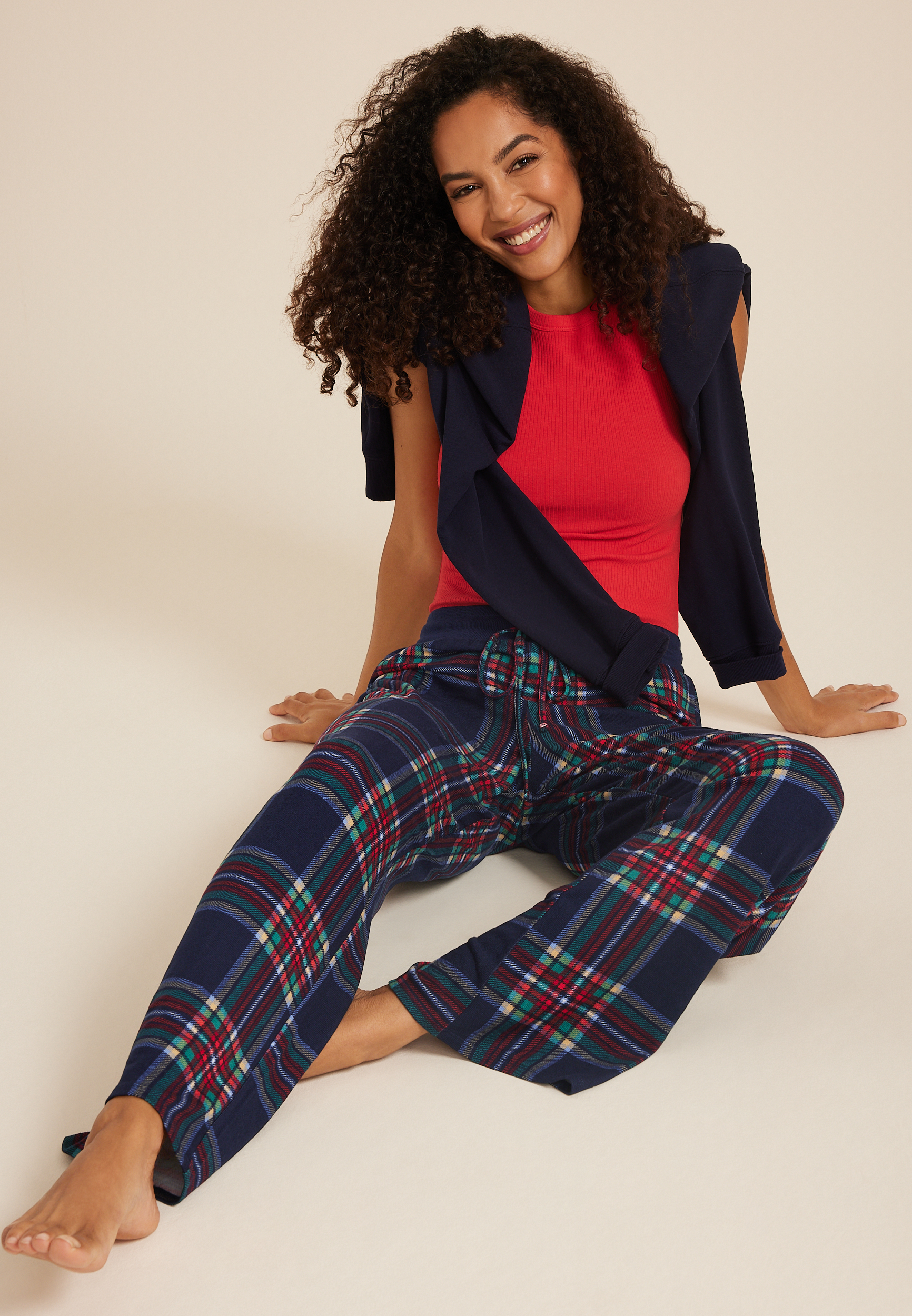 Plaid Hacci Wide Leg Pajama Pants, C1943, large