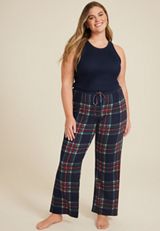 Plus Size Plaid Hacci Wide Leg Pajama Pants, C1943, small