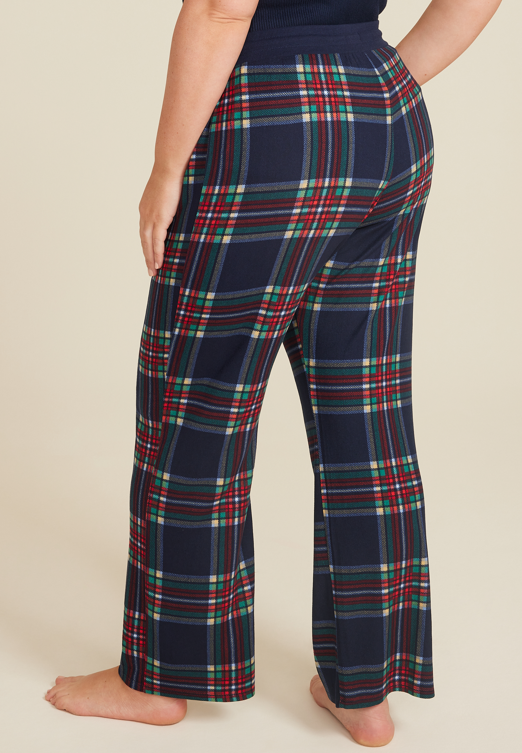 Plus Size Plaid Hacci Wide Leg Pajama Pants, C1943, large